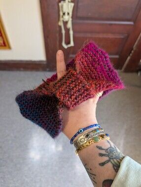 Hand Knit Rainbow Gradient Winter Headband‎ With Knotted Front Accent